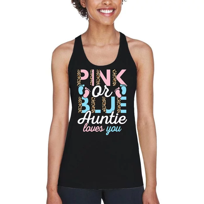 Pink Or Blue Auntie Loves You Gender Reveal Baby Shower Aunt Women's Racerback Tank