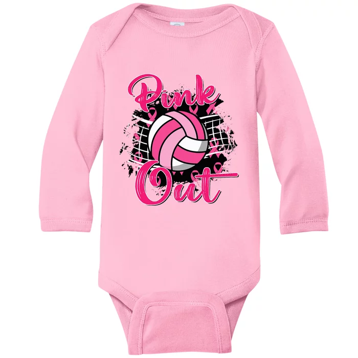 P.I.N.K. Out Breast Cancer Awareness Volleyball Baby Long Sleeve Bodysuit