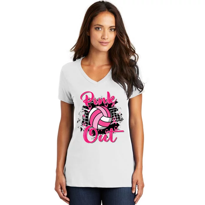 P.I.N.K. Out Breast Cancer Awareness Volleyball Women's V-Neck T-Shirt