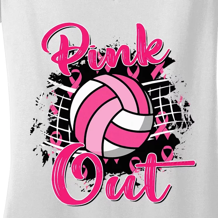 P.I.N.K. Out Breast Cancer Awareness Volleyball Women's V-Neck T-Shirt