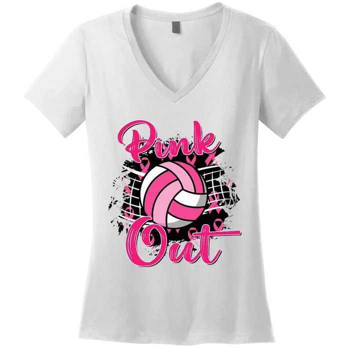 P.I.N.K. Out Breast Cancer Awareness Volleyball Women's V-Neck T-Shirt