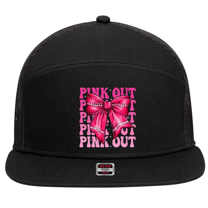 P.Ink Out Breast Cancer Football Coquette Bow Mom Gift 7 Panel Mesh Trucker Snapback Hat