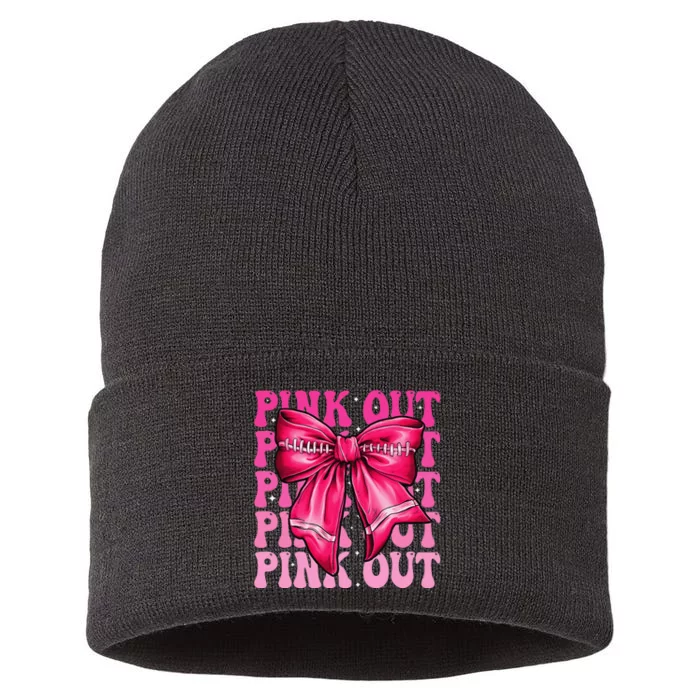 P.Ink Out Breast Cancer Football Coquette Bow Mom Gift Sustainable Knit Beanie