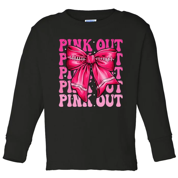 P.Ink Out Breast Cancer Football Coquette Bow Mom Gift Toddler Long Sleeve Shirt