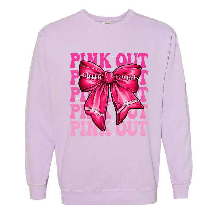 P.Ink Out Breast Cancer Football Coquette Bow Mom Gift Garment-Dyed Sweatshirt