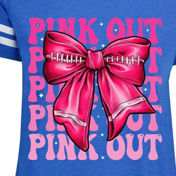 P.Ink Out Breast Cancer Football Coquette Bow Mom Gift Enza Ladies Jersey Football T-Shirt