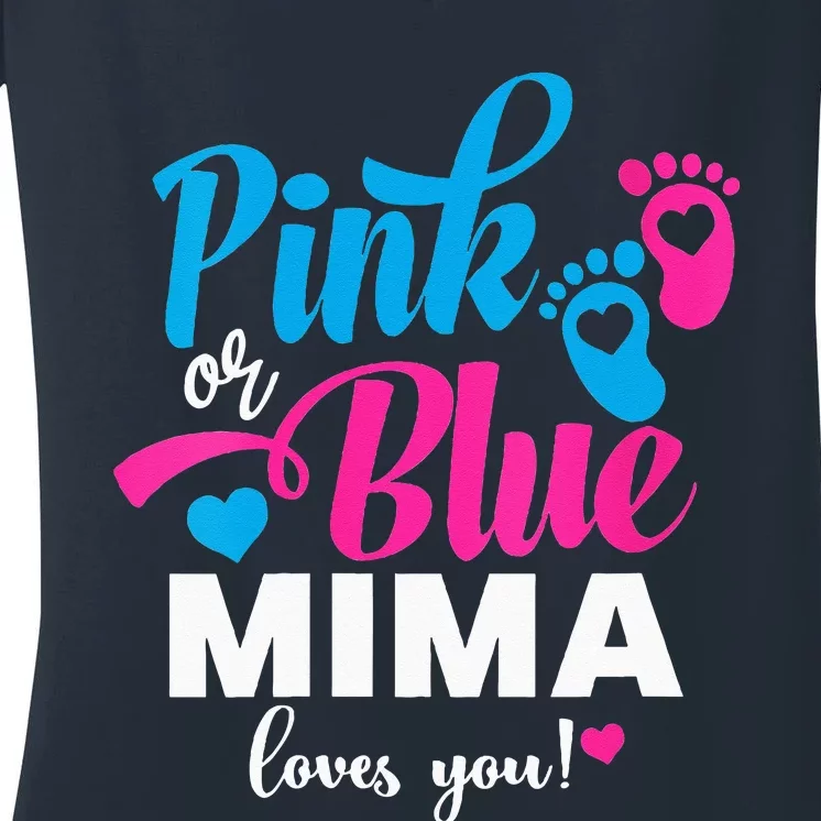 Pink Or Blue Mima Loves You Gender Reveal Baby Announcet Women's V-Neck T-Shirt