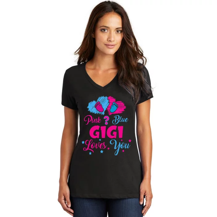 Pink Or Blue Gigi Loves You Gender Reveal Gigi Outfit Women's V-Neck T-Shirt