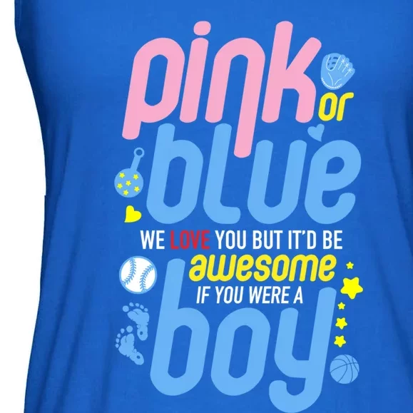 Pink Or Blue We Love You But Awesome If Boy Gender Reveal Gift Ladies Essential Flowy Tank