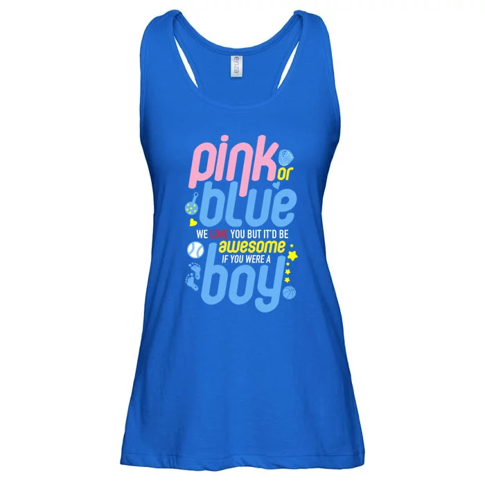 Pink Or Blue We Love You But Awesome If Boy Gender Reveal Gift Ladies Essential Flowy Tank