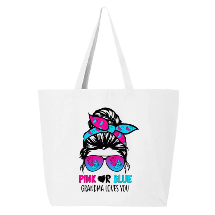 Pink Or Blue Grandma Loves You Messy Bun Hair Gender Reveal 25L Jumbo Tote