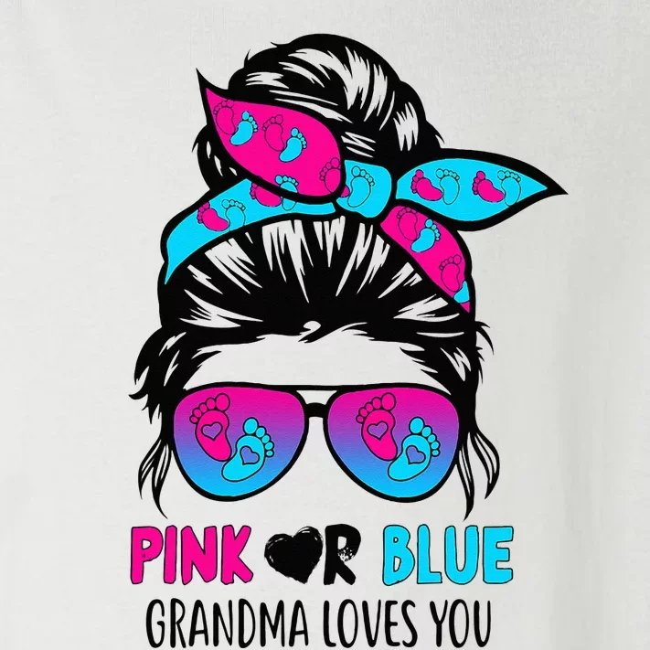 Pink Or Blue Grandma Loves You Messy Bun Hair Gender Reveal Toddler Long Sleeve Shirt