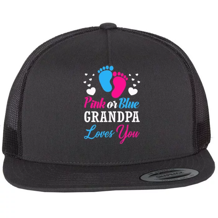 Pink Or Blue Grandpa Loves You Baby Gender Reveal Flat Bill Trucker Hat