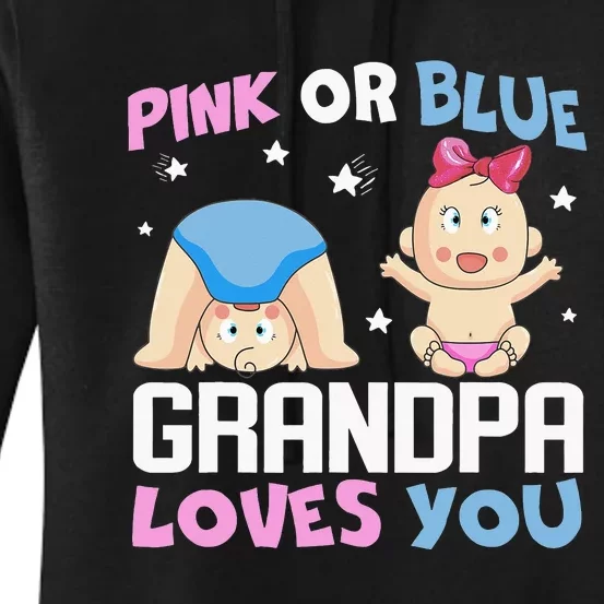 Pink Or Blue Grandpa Loves You Baby Gender Reveal Women's Pullover Hoodie