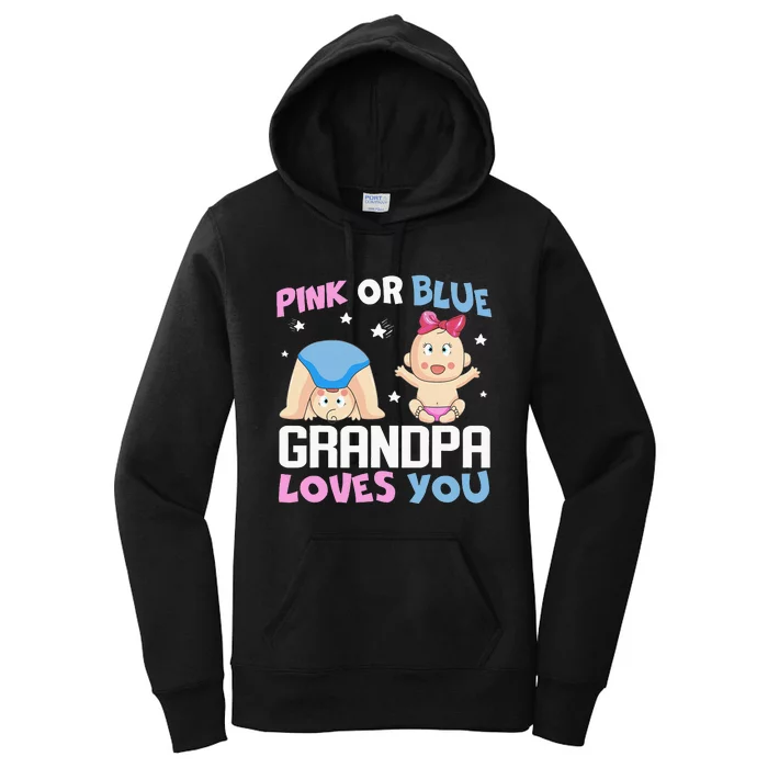 Pink Or Blue Grandpa Loves You Baby Gender Reveal Women's Pullover Hoodie