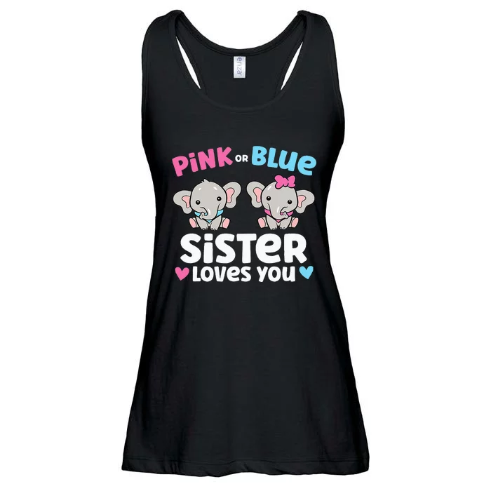 Pink Or Blue Sister Loves You Funny Gender Reveal Ladies Essential Flowy Tank