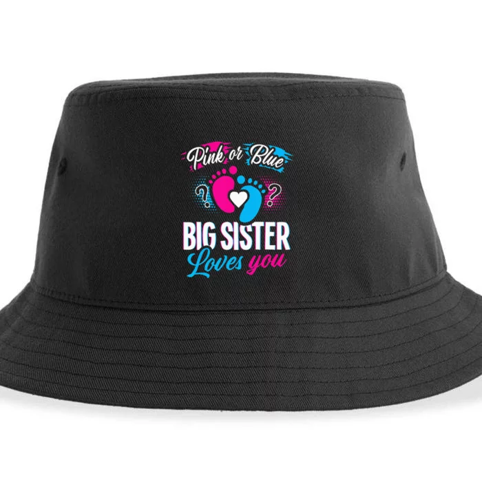 Pink Or Blue Big Sister Loves You Baby Gender Reveal Sustainable Bucket Hat