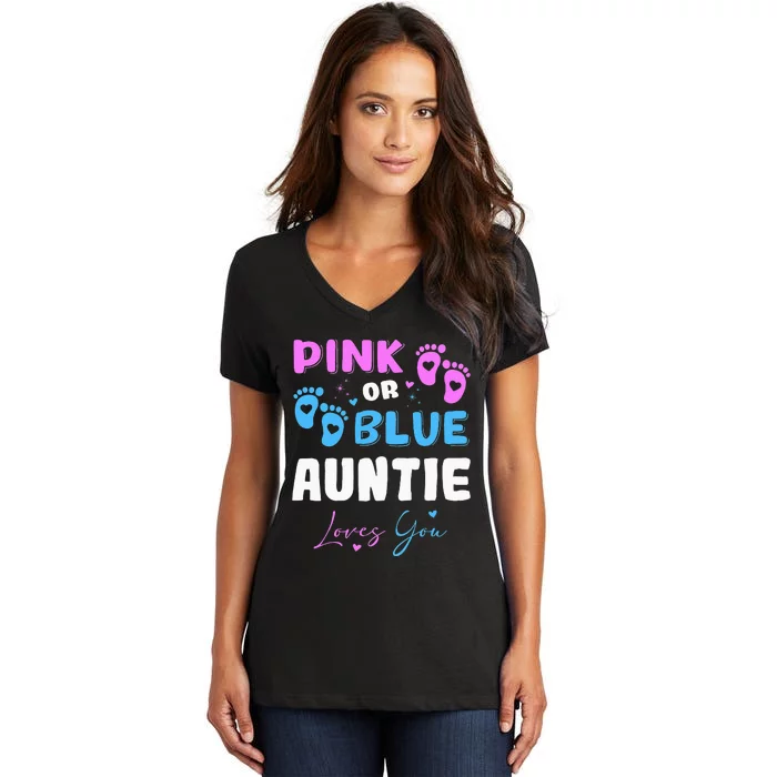 Pink or Blue Auntie Loves You Baby Gender Reveal Aunt Women's V-Neck T-Shirt