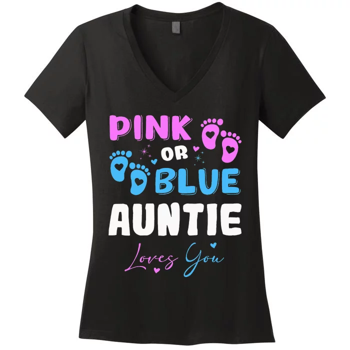 Pink or Blue Auntie Loves You Baby Gender Reveal Aunt Women's V-Neck T-Shirt