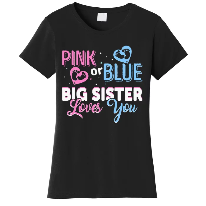 Pink Or Blue Big Sister Loves You Sister Gender Reveal Party Women's T-Shirt