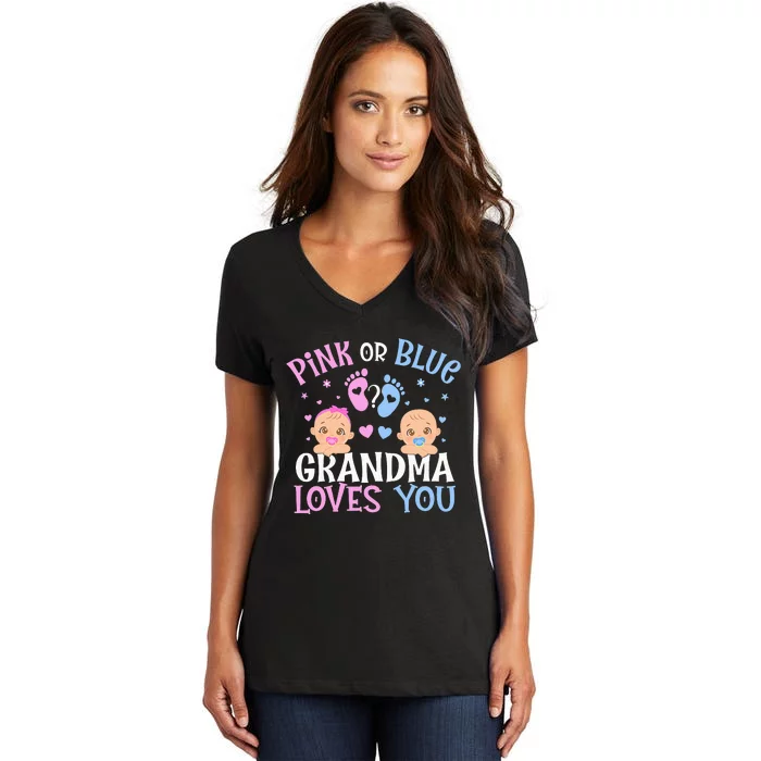 Pink Or Blue Gender Reveal Grandma Loves You Women's V-Neck T-Shirt