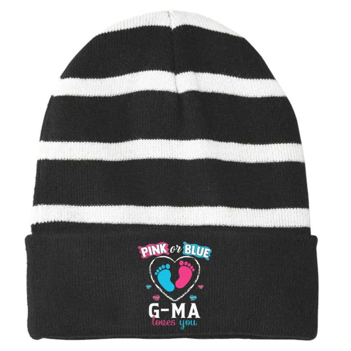 Pink Or Blue Gma Loves You Baby Gender Reveal Gma Striped Beanie with Solid Band