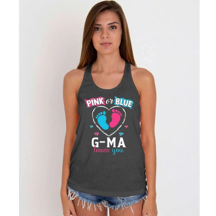 Pink Or Blue Gma Loves You Baby Gender Reveal Gma Women's Knotted Racerback Tank