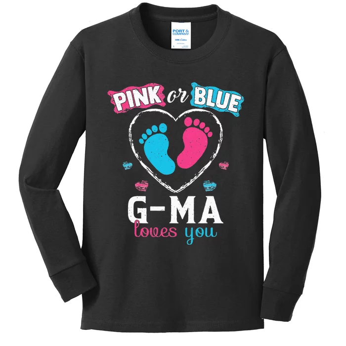 Pink Or Blue Gma Loves You Baby Gender Reveal Gma Kids Long Sleeve Shirt