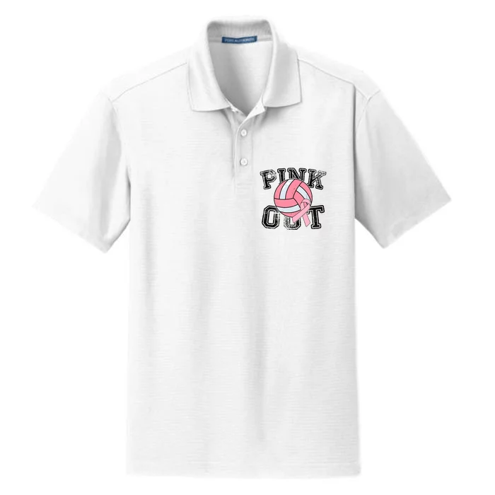 Pink Out Breast Cancer Awareness Pink Ribbon Volleyball Dry Zone Grid Performance Polo