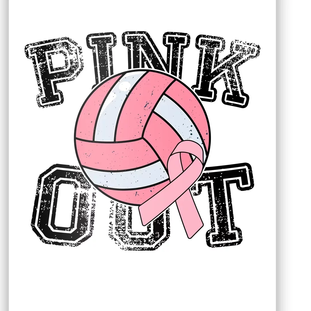 Pink Out Breast Cancer Awareness Pink Ribbon Volleyball Poster