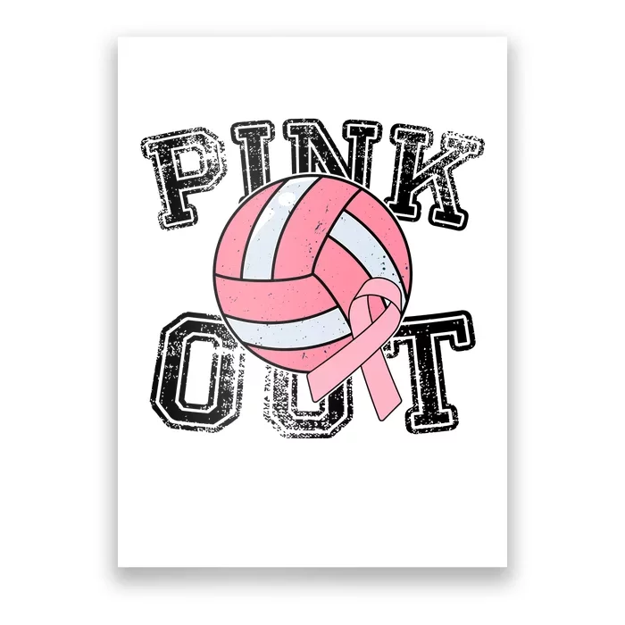 Pink Out Breast Cancer Awareness Pink Ribbon Volleyball Poster