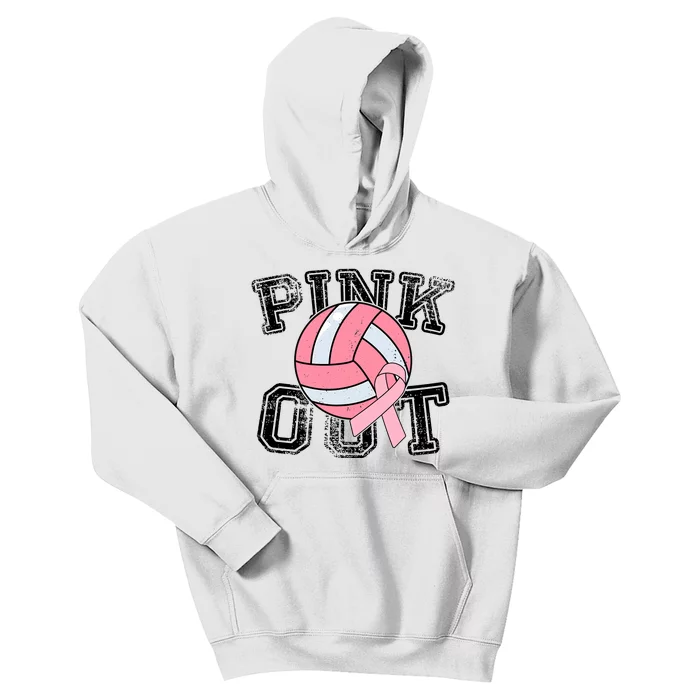 Pink Out Breast Cancer Awareness Pink Ribbon Volleyball Kids Hoodie