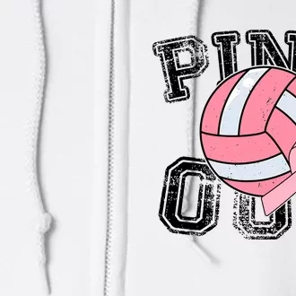 Pink Out Breast Cancer Awareness Pink Ribbon Volleyball Full Zip Hoodie