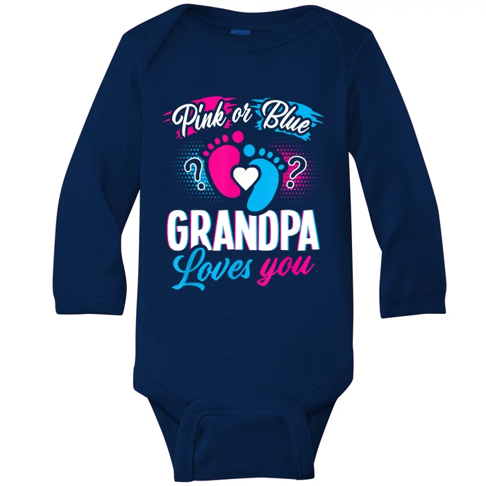 Pink Or Blue Grandpa Loves You Shirt Gender Reveal Baby Baby Long Sleeve Bodysuit