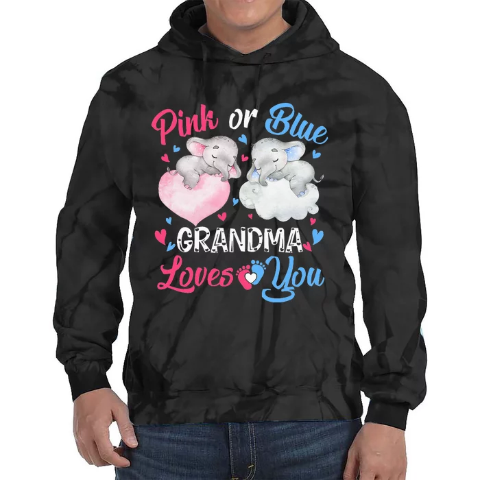 Pink Or Blue Grandma Loves You Elephants-baby Gender Reveal Tie Dye Hoodie