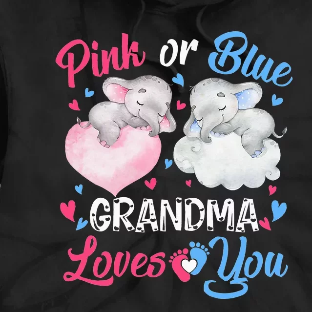 Pink Or Blue Grandma Loves You Elephants-baby Gender Reveal Tie Dye Hoodie