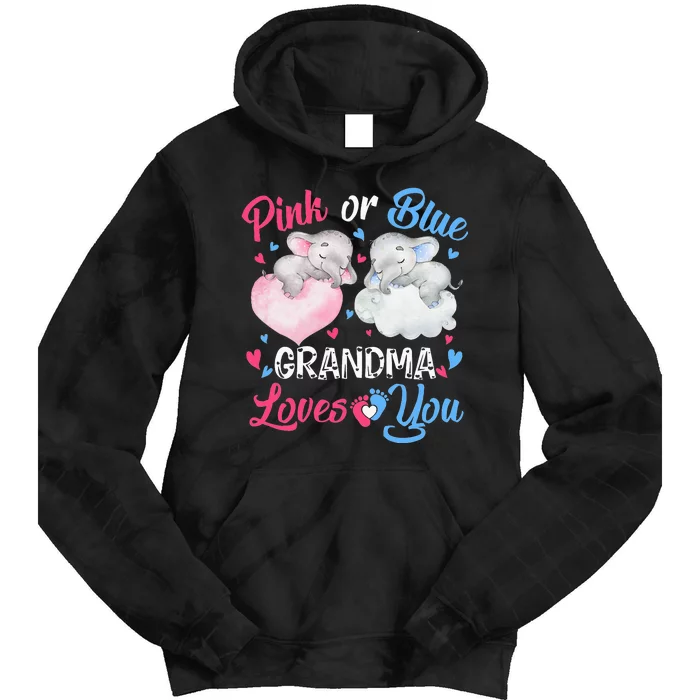 Pink Or Blue Grandma Loves You Elephants-baby Gender Reveal Tie Dye Hoodie