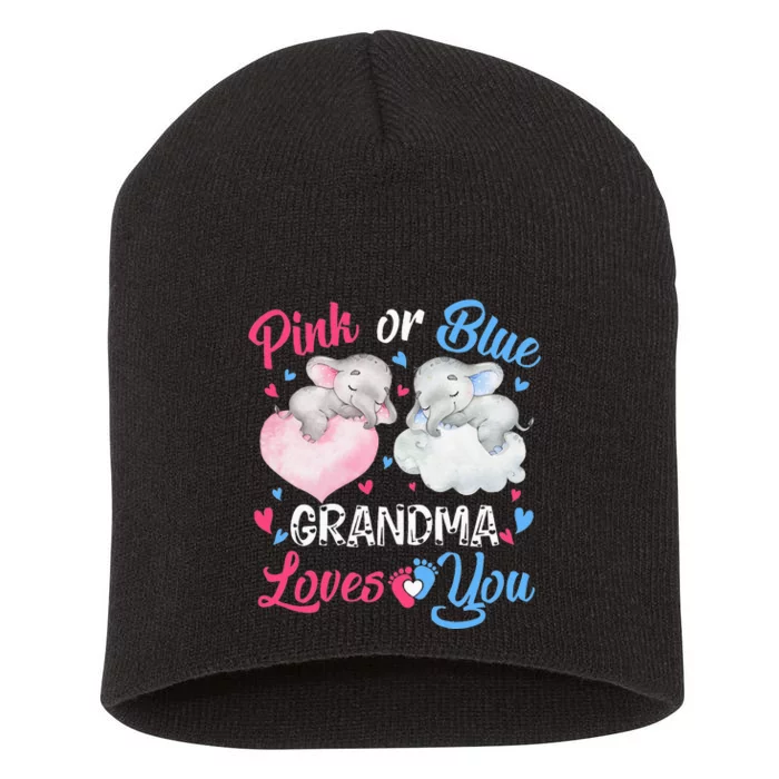 Pink Or Blue Grandma Loves You Elephants-baby Gender Reveal Short Acrylic Beanie