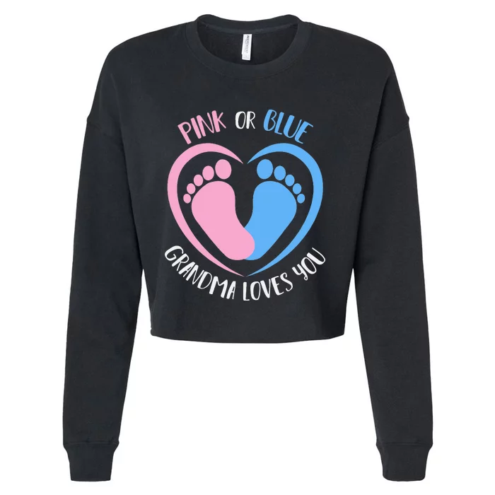 Pink or Blue Grandma Loves You Gender Reveal Cropped Pullover Crew