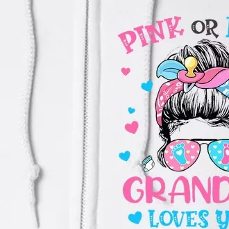 Pink or Blue Grandma Loves You Gender Reveal Messy Bun Full Zip Hoodie