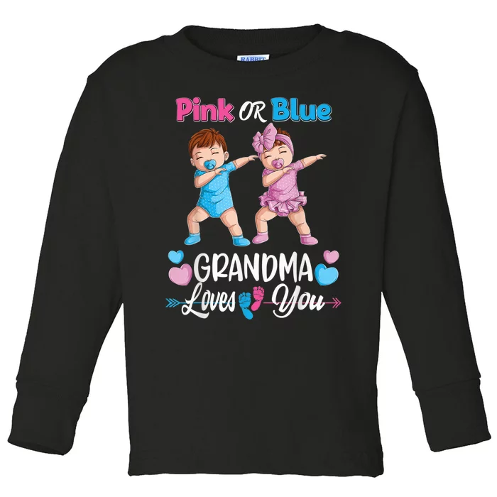 Pink Or Blue Grandma Loves You Baby Gender Reveal Party Toddler Long Sleeve Shirt