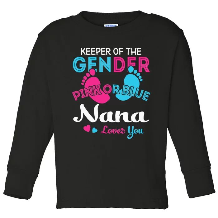 Pink or Blue Nana Loves You Gender Reveal Grandma Toddler Long Sleeve Shirt