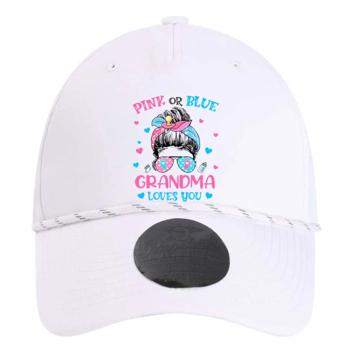 Pink or Blue Grandma Loves You Gender Reveal Messy Bun Performance The Dyno Cap