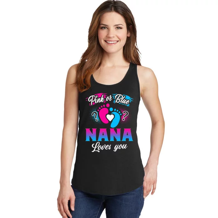 Pink Or Blue Nana Loves You Baby Gender Reveal Ladies Essential Tank