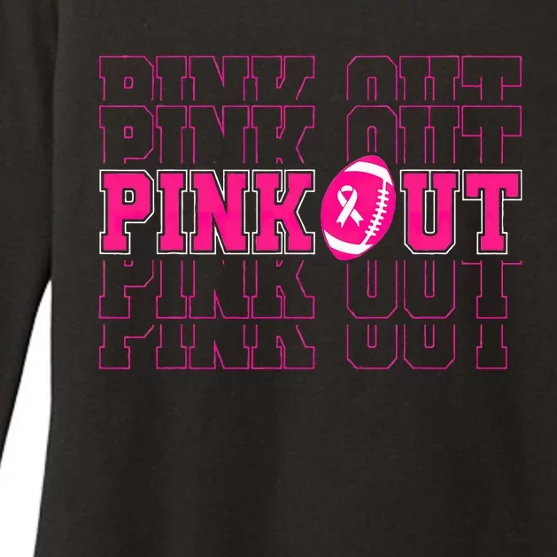 Pink Out Breast Cancer Awareness Football Tackle Womens CVC Long Sleeve Shirt