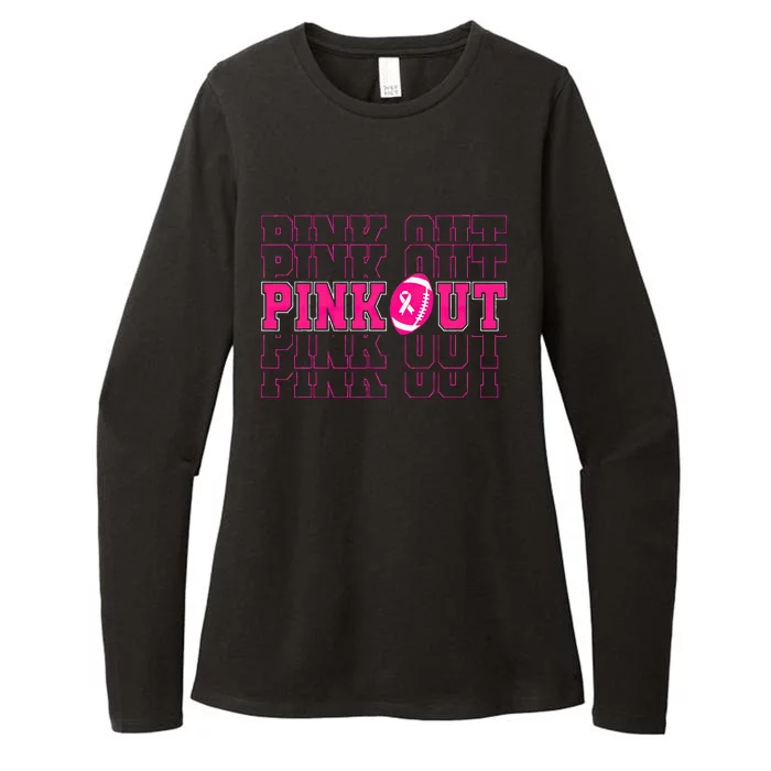 Pink Out Breast Cancer Awareness Football Tackle Womens CVC Long Sleeve Shirt