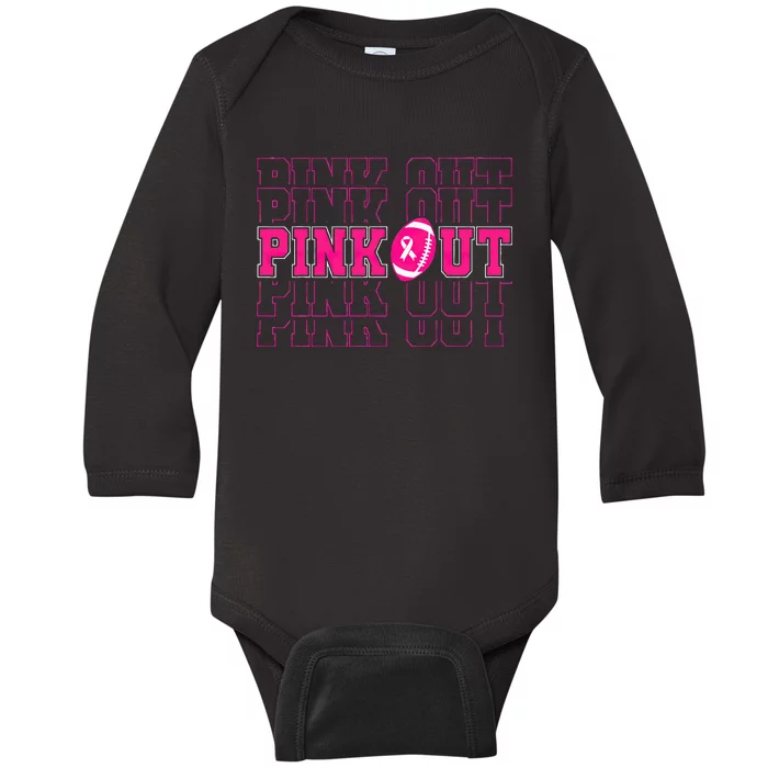 Pink Out Breast Cancer Awareness Football Tackle Baby Long Sleeve Bodysuit