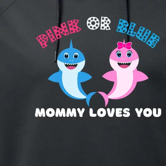 Pink Or Blue Mommy Loves You Gender Reveal Maternity Performance Fleece Hoodie