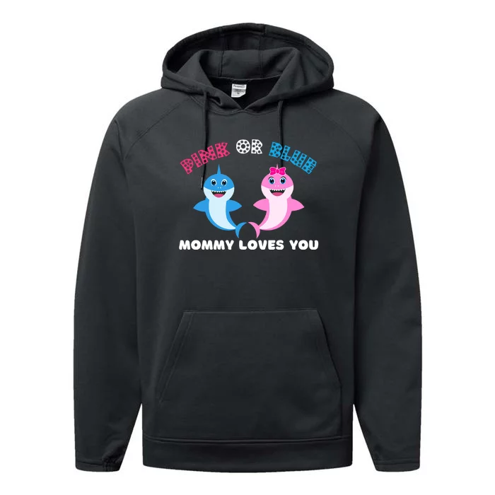 Pink Or Blue Mommy Loves You Gender Reveal Maternity Performance Fleece Hoodie