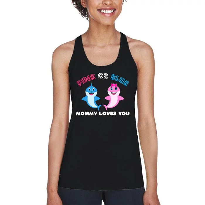 Pink Or Blue Mommy Loves You Gender Reveal Maternity Women's Racerback Tank